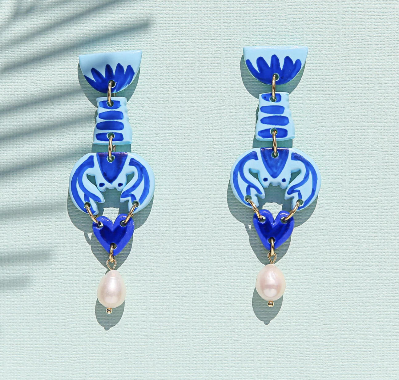 Blue Lobster Heart Earrings