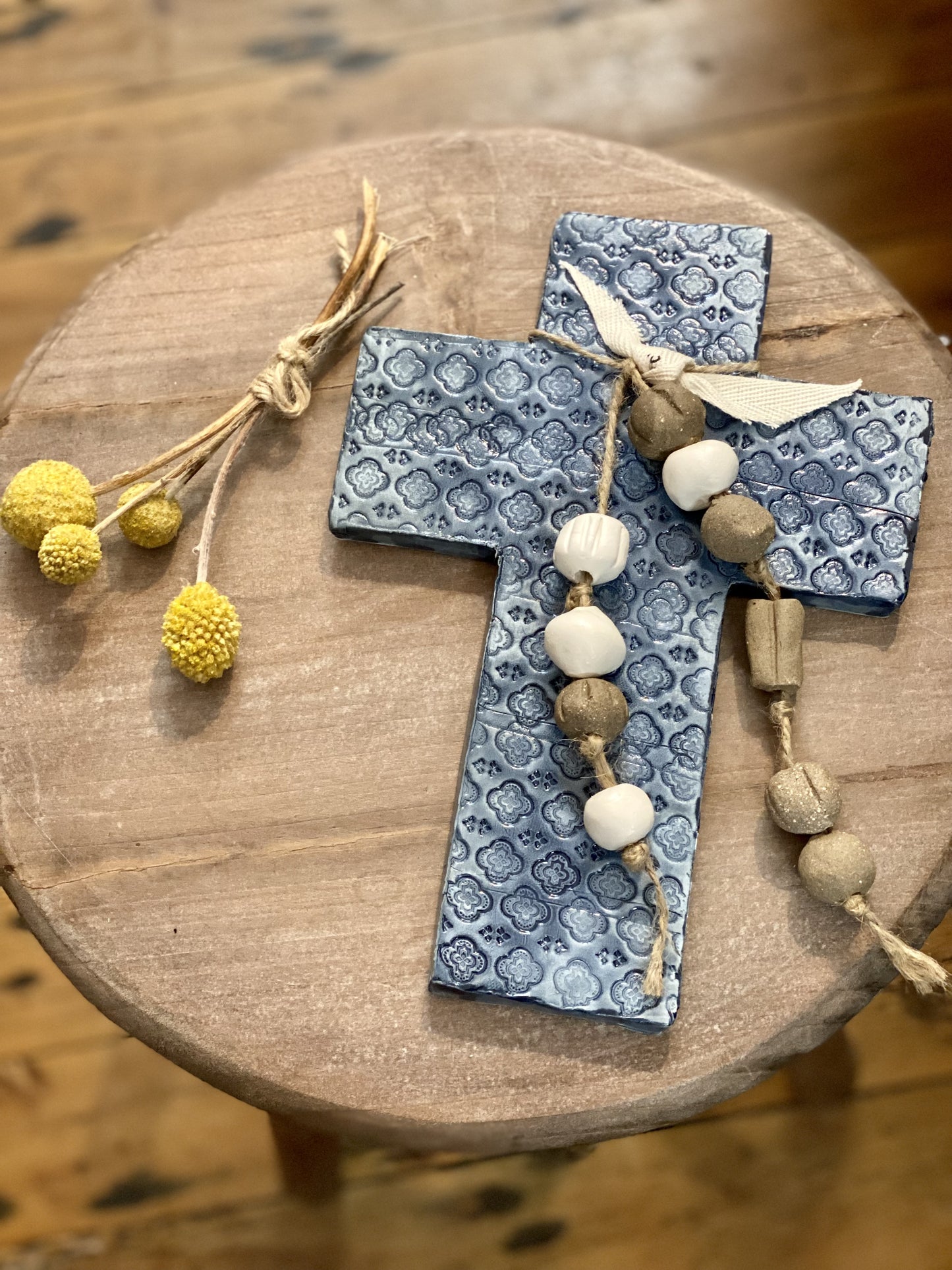 Moroccan Indigo Ceramic Cross