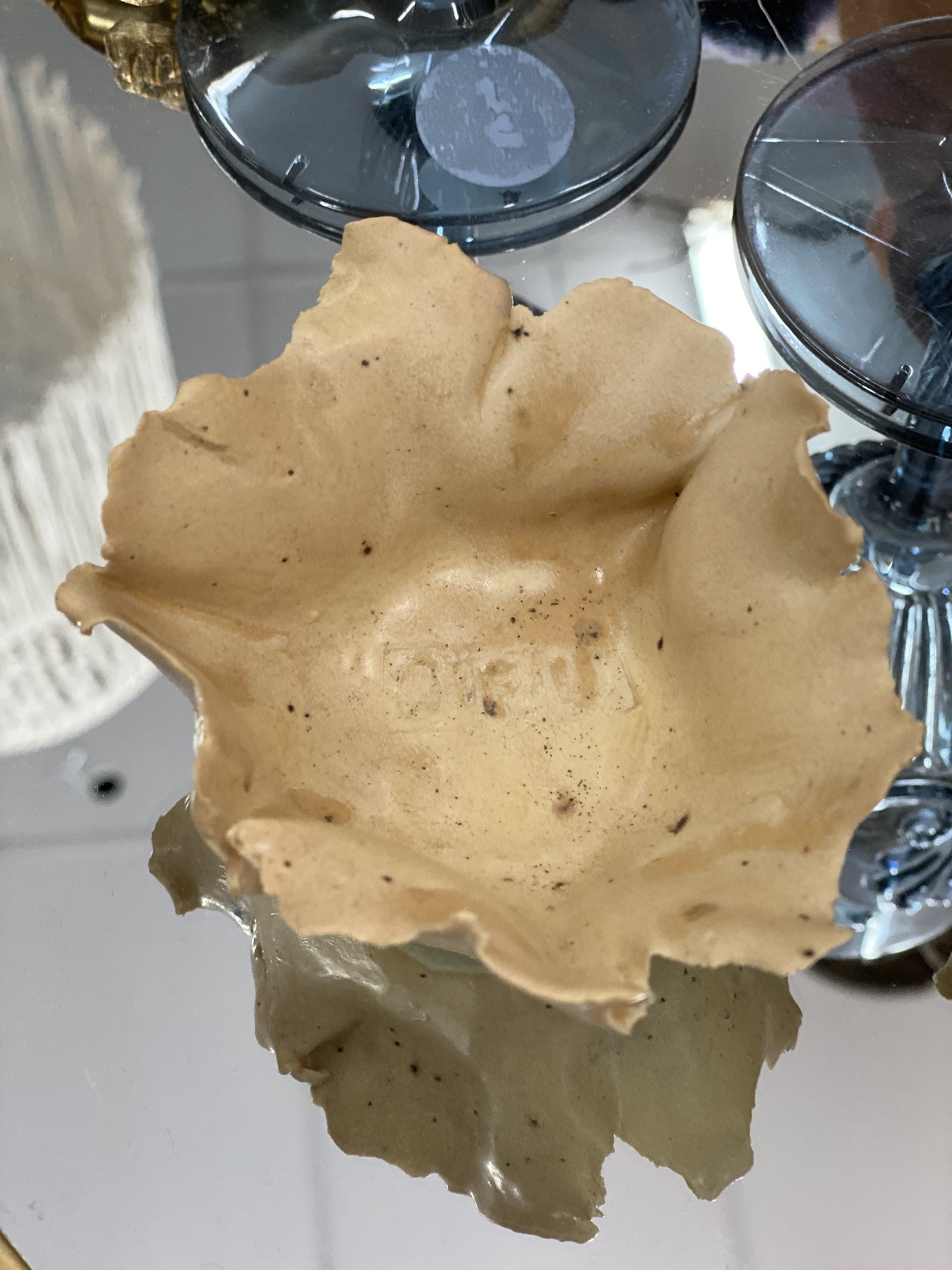 Hand made pottery bowl shell style with sharp edges small