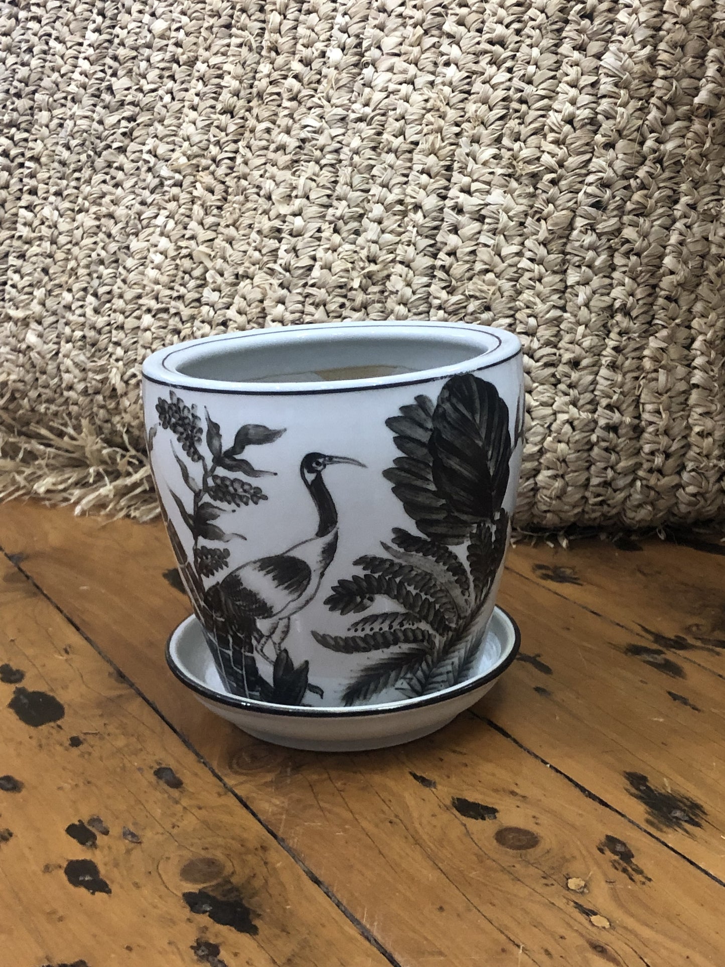 Small Pot with saucer- Graceful Crane