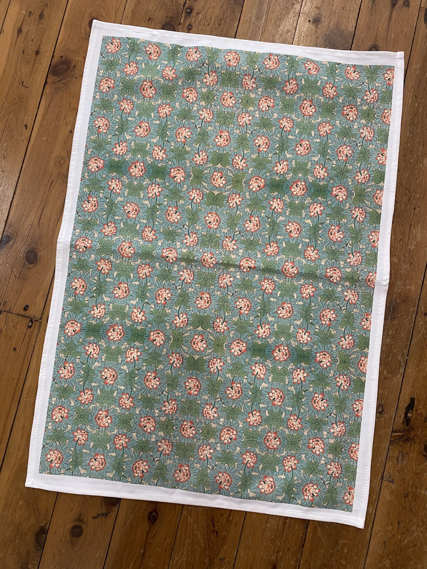 Tea Towel Green & Orange Floral