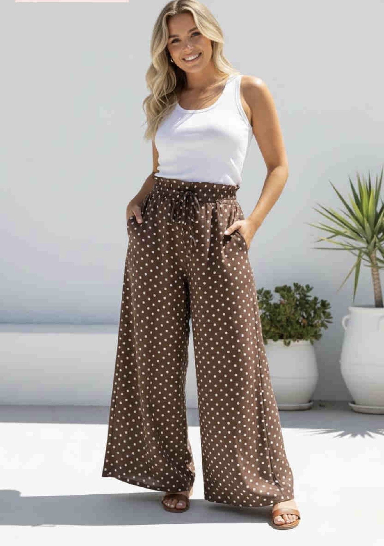 brown polka dot pants