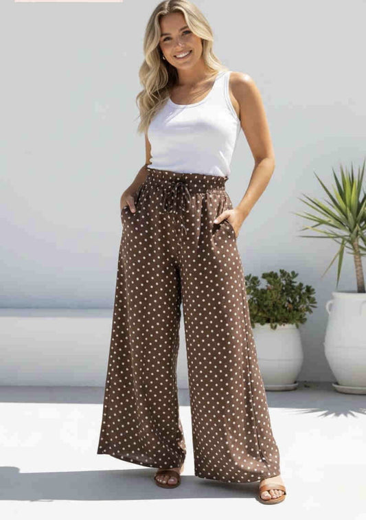 brown polka dot pants