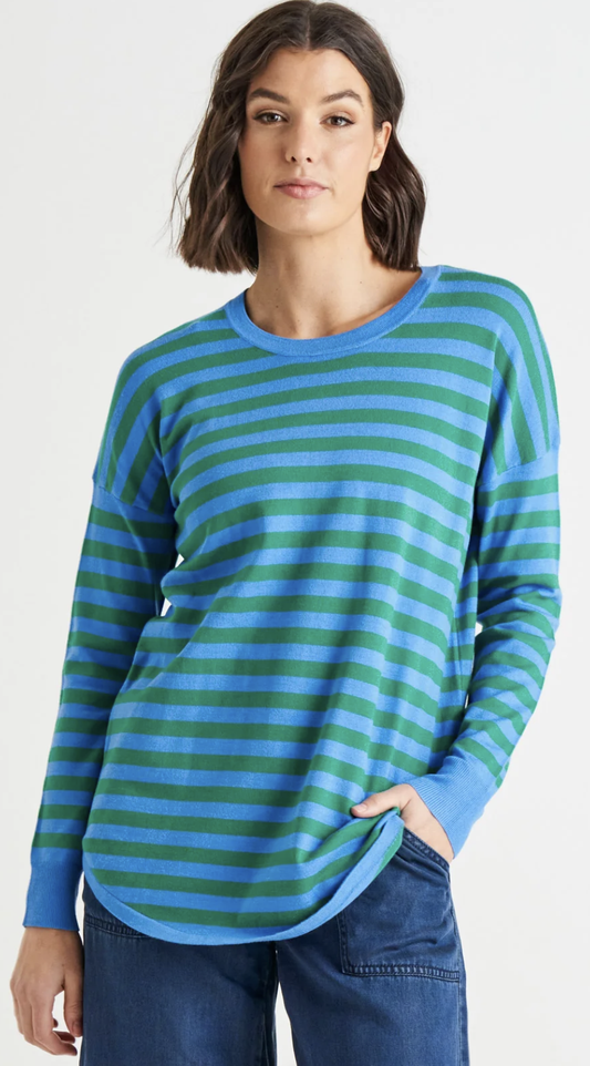 Sophie Knit Jumper - Green/Blue Stripe