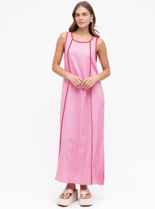 Contrast stitching maxi- Lolly pink