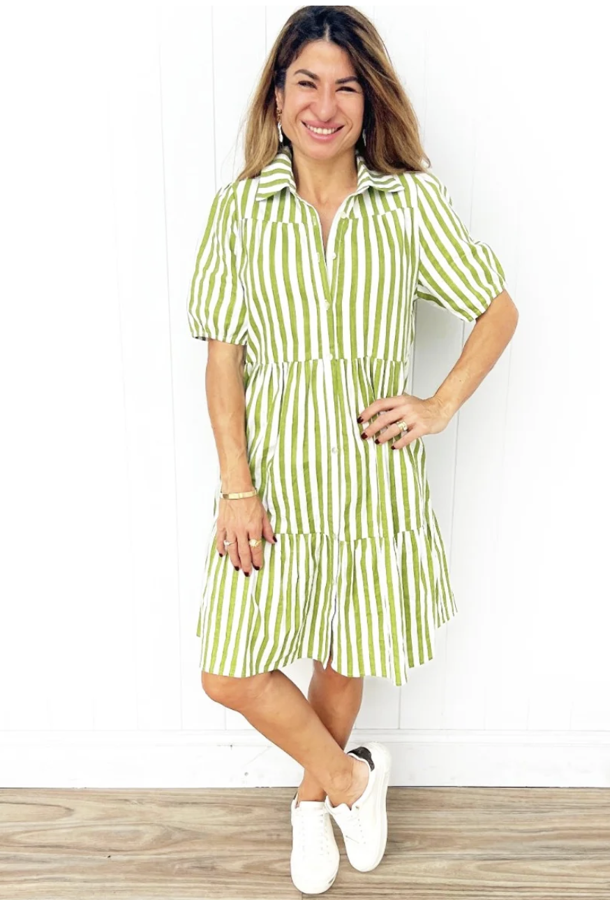 Ellie Green Stripe Tiered dress