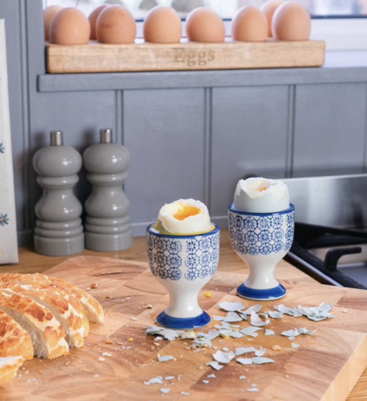 Hand-Printed Egg Cup - Navy