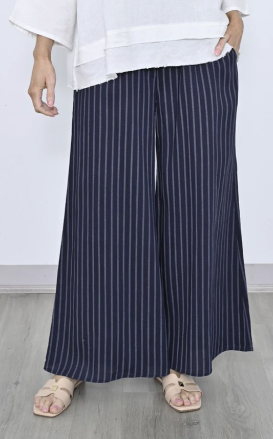Striped wide leg linen pant