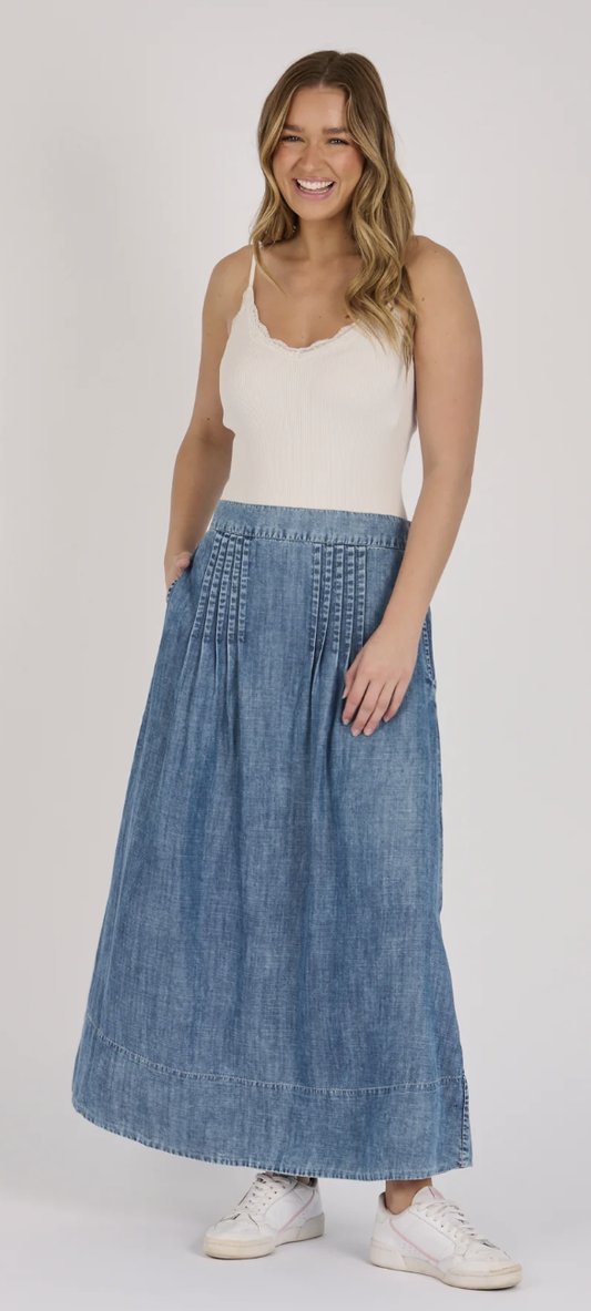 Pintuck Detail Midi Skirt