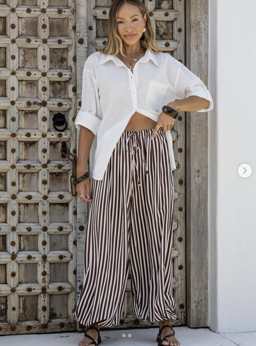 white and chocolate stripe pants