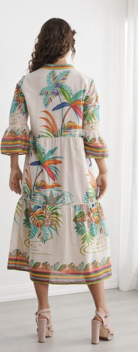 rainbow palm button thru dress