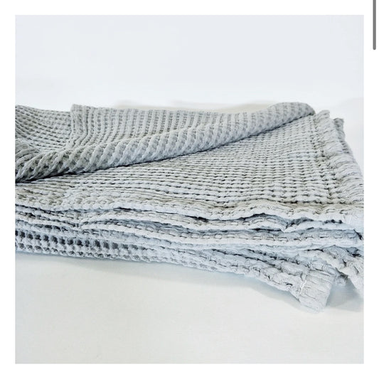 Grey Cotton Waffle Bedcover Throw 160cm x 210cm