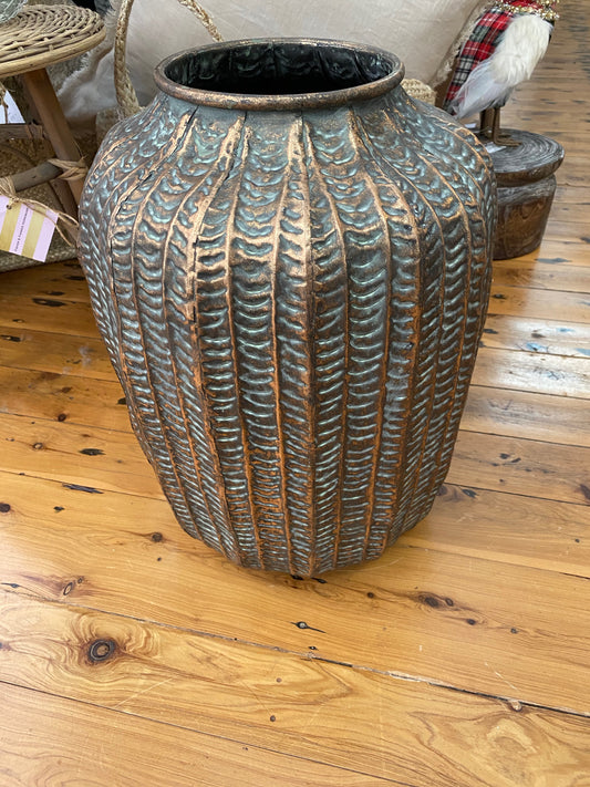 Bronze Metal Ribbed Vase - large