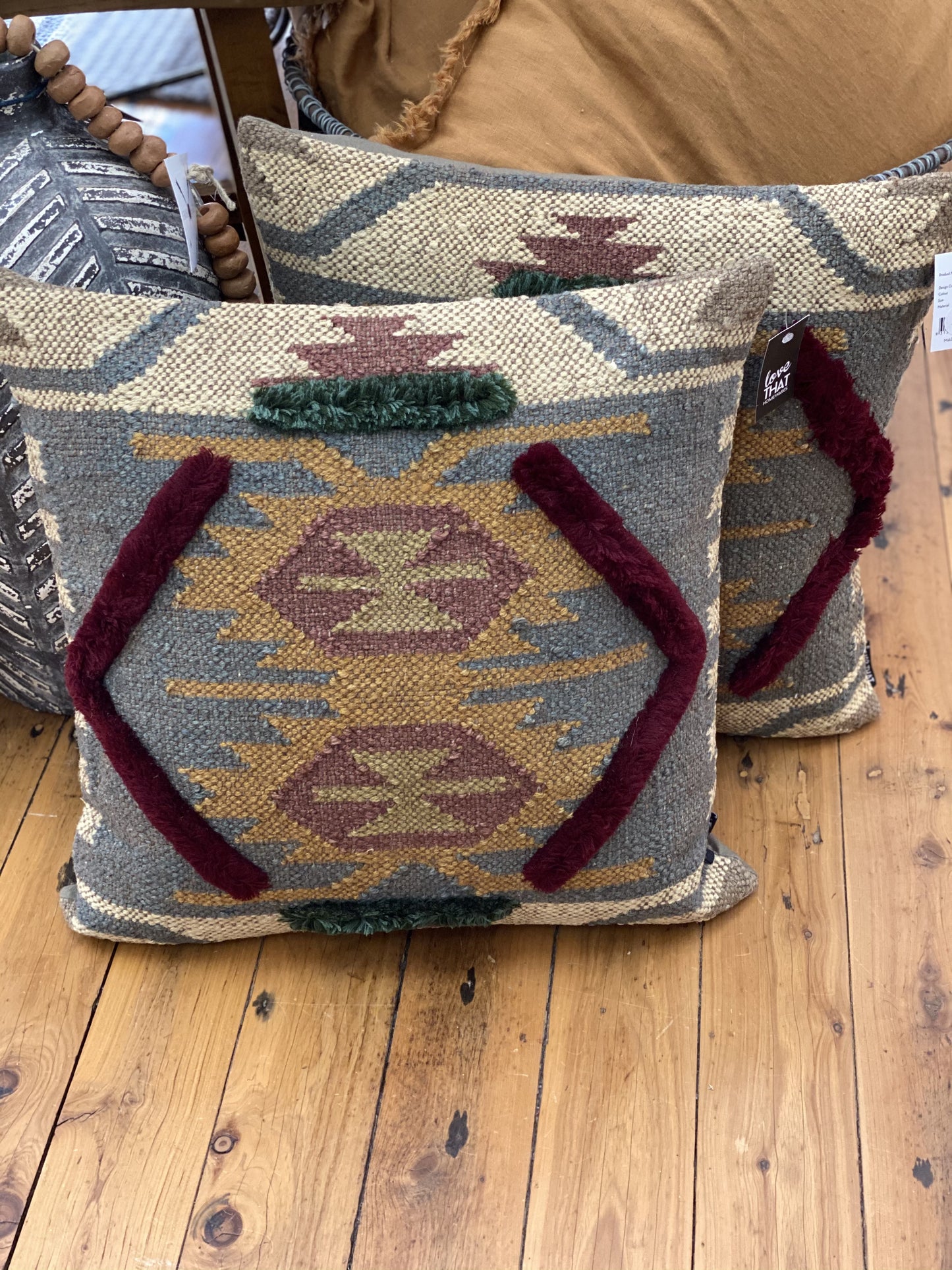 Embroided Pillow Earth Tones