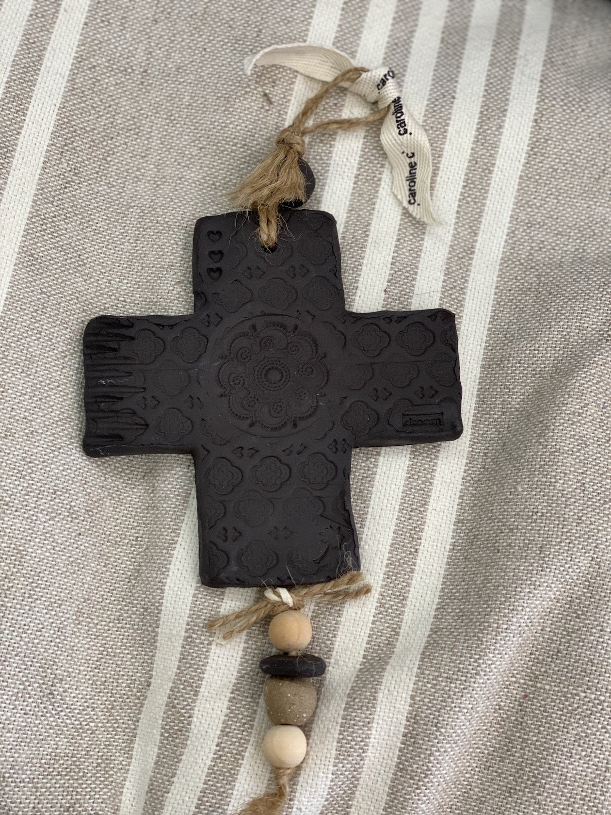 Handmade Ceramic Cross with imprinted pattern