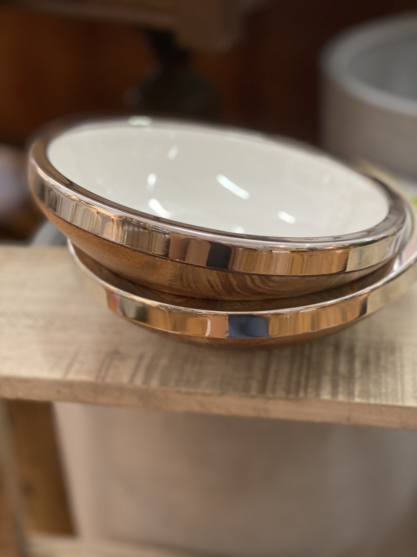 Enamel/wood bowl nickel edge small
