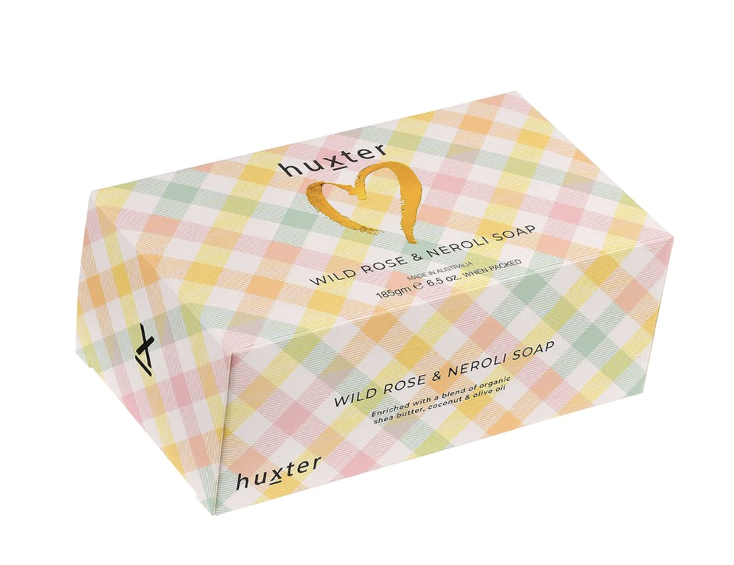 Huxter - Pastel checks/ foil heart - Soap bar 185gm