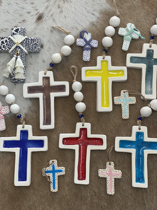 Spotted Ceramic Cross With Tassel