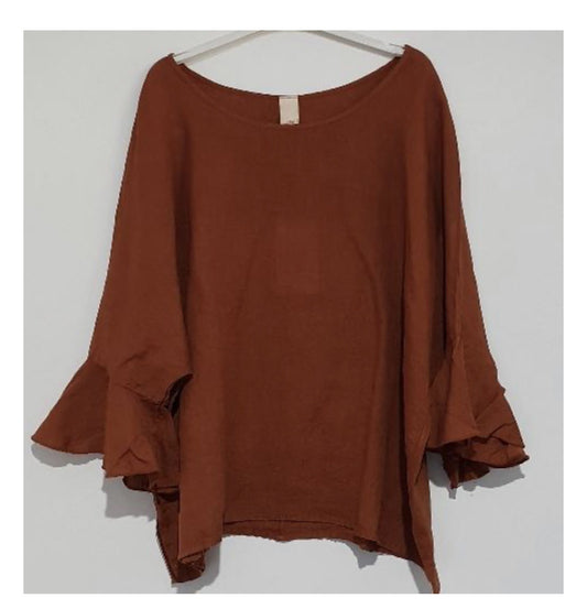 Linen Blouse with ruffle sleeve