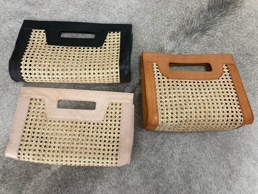 Rattan & Leather Casual Handbag