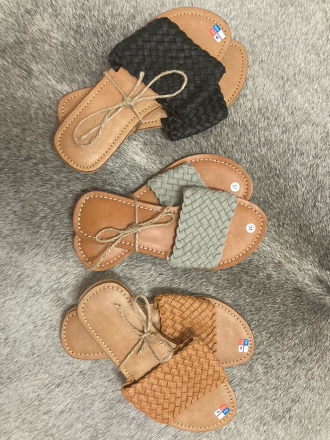 Woven Leather Slides